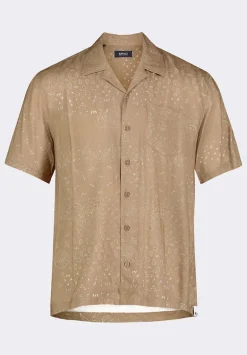 Sandro Men's Lightweight Short-Sleeve Bandana Print Camp Shirt, Tuffet Beige - BM24554