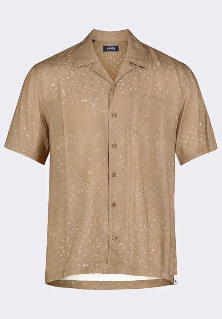 Sandro Men's Lightweight Short-Sleeve Bandana Print Camp Shirt, Tuffet Beige - BM24554