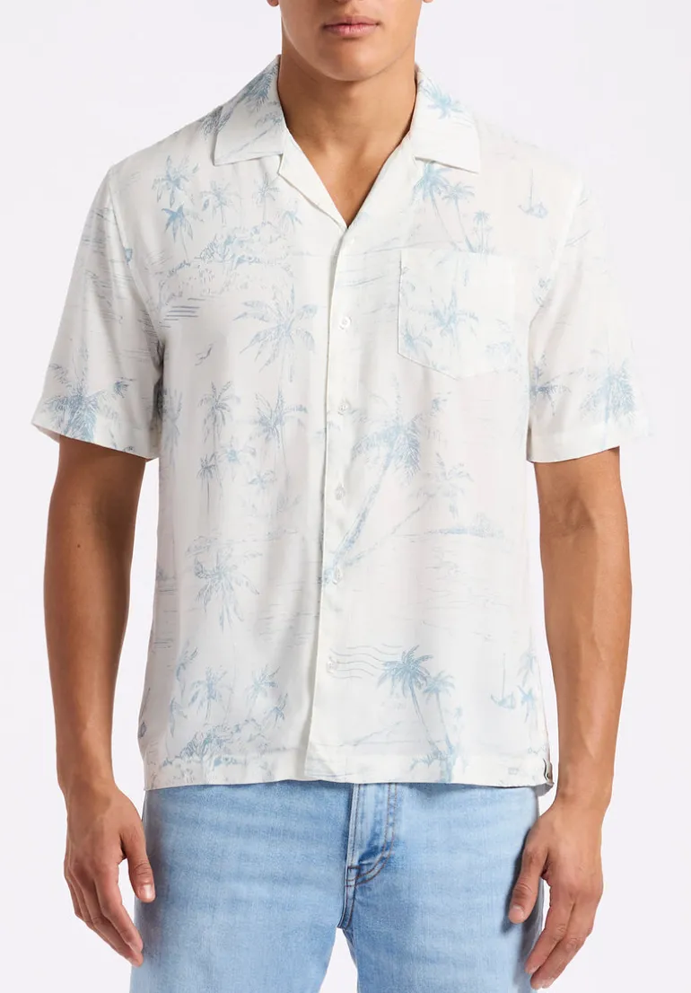 Sandro Men's Short Sleeve Printed Shirt, Milk - BM24565