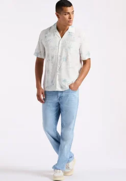 Sandro Men's Short Sleeve Printed Shirt, Milk - BM24565