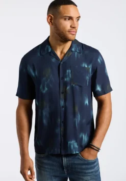 Sandro Men's Short-Sleeve Tie-Dye Camp Shirt, Whale - BM24559