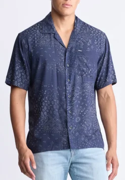 Santi Men's Paisley Print Short-Sleeve Shirt, Midnight Blue - BM24521