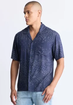 Santi Men's Paisley Print Short-Sleeve Shirt, Midnight Blue - BM24521
