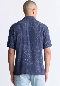 Santi Men's Paisley Print Short-Sleeve Shirt, Midnight Blue - BM24521
