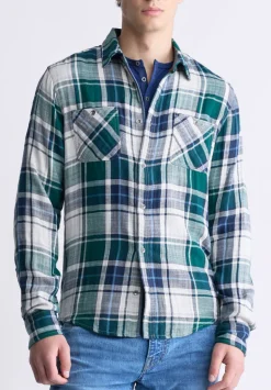 Saolo Men's Long-Sleeve Plaid Shirt, Forest Green - BM24425