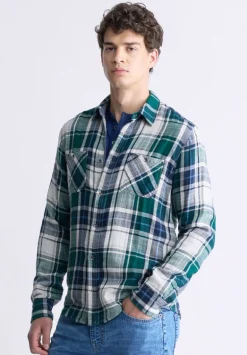Saolo Men's Long-Sleeve Plaid Shirt, Forest Green - BM24425
