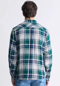 Saolo Men's Long-Sleeve Plaid Shirt, Forest Green - BM24425