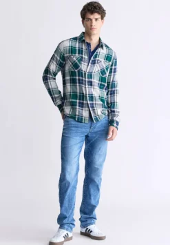 Saolo Men's Long-Sleeve Plaid Shirt, Forest Green - BM24425
