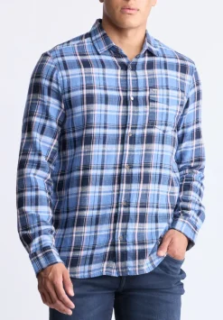 Saroz Men's Classic Plaid Shirt, Midnight blue - BM24499