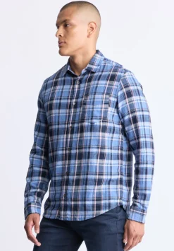 Saroz Men's Classic Plaid Shirt, Midnight blue - BM24499