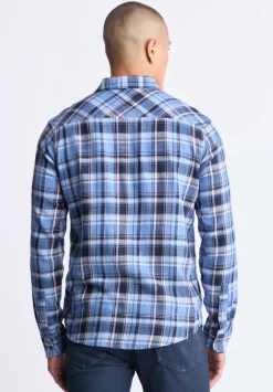 Saroz Men's Classic Plaid Shirt, Midnight blue - BM24499