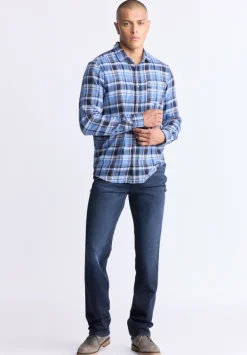 Saroz Men's Classic Plaid Shirt, Midnight blue - BM24499