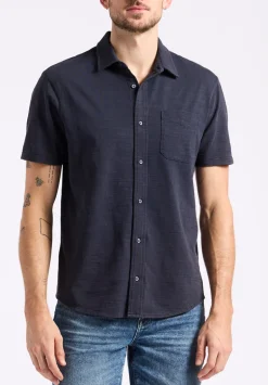 Savoya Men's Short-Sleeve Slub Jersey Fitted Shirt, Whale - BM24612