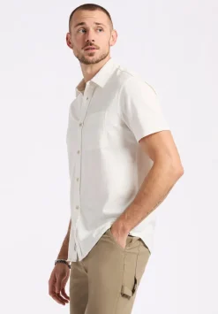 Savoya Men's Short-Sleeve Slub Jersey Fitted Shirt, Milk - BM24612