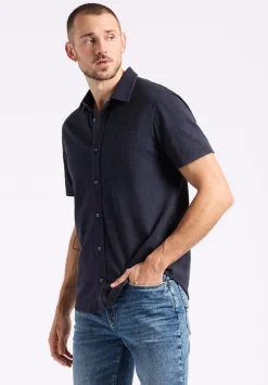Savoya Men's Short-Sleeve Slub Jersey Fitted Shirt, Whale - BM24612