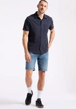 Savoya Men's Short-Sleeve Slub Jersey Fitted Shirt, Whale - BM24612