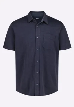 Savoya Men's Short-Sleeve Slub Jersey Fitted Shirt, Whale - BM24612