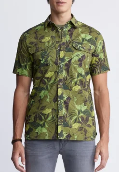 Sayool Men’s Short-Sleeve Printed Shirt in Sphagnum Green - BM24282