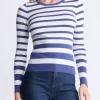 Scotlyn Women's Striped Long-Sleeve Sweater, White & Blue - SW0103H