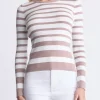 Scotlyn Women's Striped Long-Sleeve Sweater, White & Tan - SW0103H