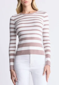 Scotlyn Women's Striped Long-Sleeve Sweater, White & Tan - SW0103H