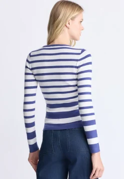 Scotlyn Women's Striped Long-Sleeve Sweater, White & Blue - SW0103H
