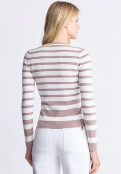 Scotlyn Women's Striped Long-Sleeve Sweater, White & Tan - SW0103H