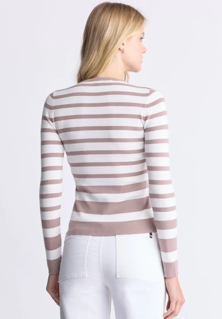 Scotlyn Women's Striped Long-Sleeve Sweater, White & Tan - SW0103H