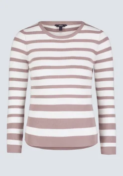 Scotlyn Women's Striped Long-Sleeve Sweater, White & Tan - SW0103H