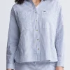 Selea Women's Long Sleeve Seersucker Shirt, Blue - WT0110S