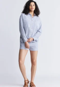 Selea Women's Long Sleeve Seersucker Shirt, Blue - WT0110S