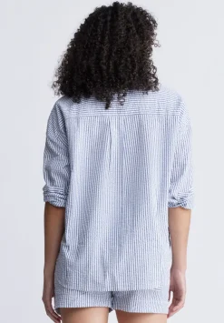 Selea Women's Long Sleeve Seersucker Shirt, Blue - WT0110S