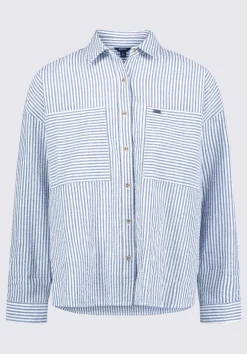 Selea Women's Long Sleeve Seersucker Shirt, Blue - WT0110S