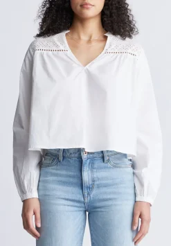 Selyse Women's Long Sleeve Crop Blouse, White - WT0117S