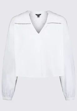 Selyse Women's Long Sleeve Crop Blouse, White - WT0117S