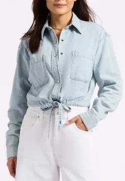 Serena Women's Long-Sleeve Cropped Denim Shirt, Bleached Down Blue - BL16021