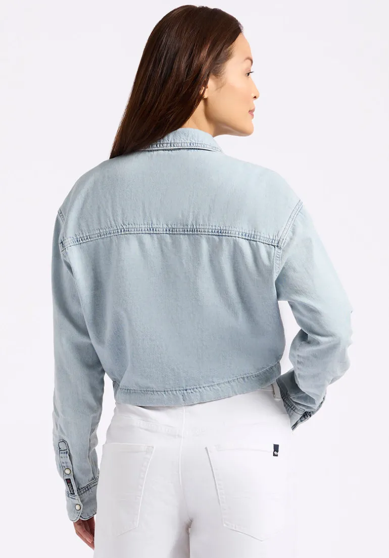 Serena Women's Long-Sleeve Cropped Denim Shirt, Bleached Down Blue - BL16021