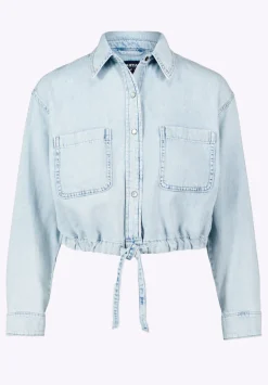Serena Women's Long-Sleeve Cropped Denim Shirt, Bleached Down Blue - BL16021