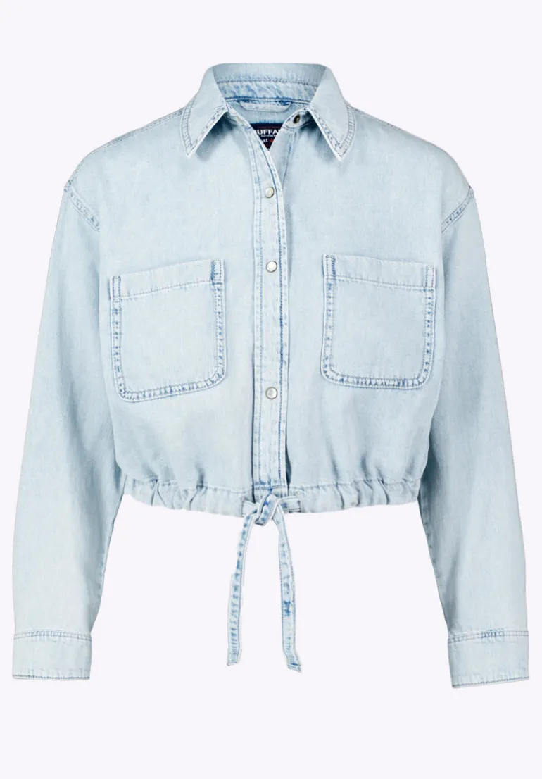 Serena Women's Long-Sleeve Cropped Denim Shirt, Bleached Down Blue - BL16021
