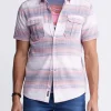Siboa Men's Short-Sleeve Striped Shirt in White & Pink - BM24303