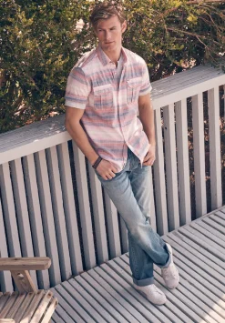 Siboa Men's Short-Sleeve Striped Shirt in White & Pink - BM24303