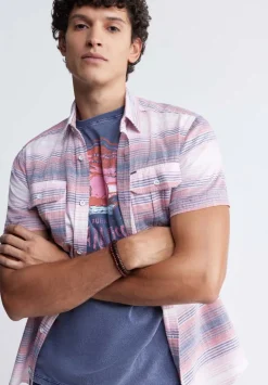 Siboa Men's Short-Sleeve Striped Shirt in White & Pink - BM24303