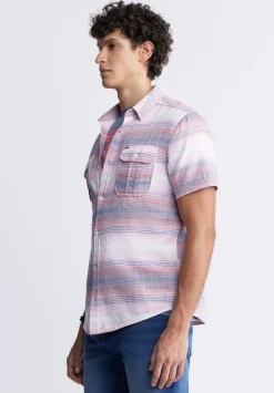 Siboa Men's Short-Sleeve Striped Shirt in White & Pink - BM24303