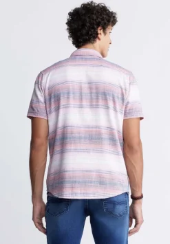 Siboa Men's Short-Sleeve Striped Shirt in White & Pink - BM24303
