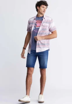 Siboa Men's Short-Sleeve Striped Shirt in White & Pink - BM24303