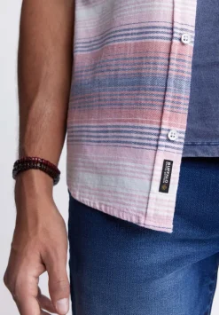 Siboa Men's Short-Sleeve Striped Shirt in White & Pink - BM24303