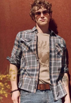 Sierra Men's Long-Sleeve Plaid Fitted Shirt, Moonlight Blue - BM24551