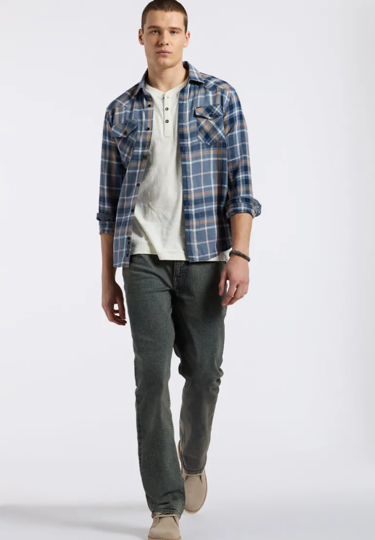 Sierra Men's Long-Sleeve Plaid Fitted Shirt, Moonlight Blue - BM24551