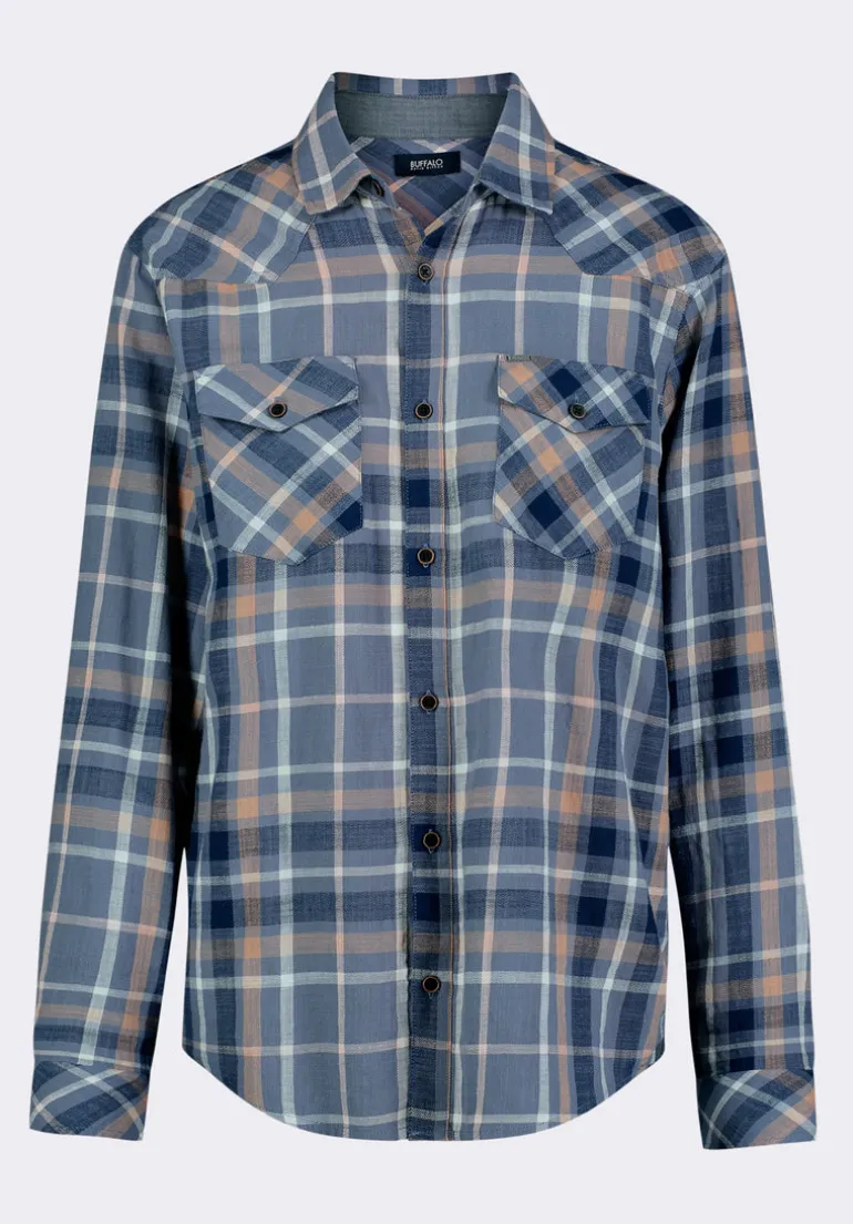 Sierra Men's Long-Sleeve Plaid Fitted Shirt, Moonlight Blue - BM24551