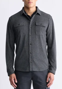 Sigge Men's Long-Sleeve Blanket Shirt with Chest Pockets, Charcoal - BM24460